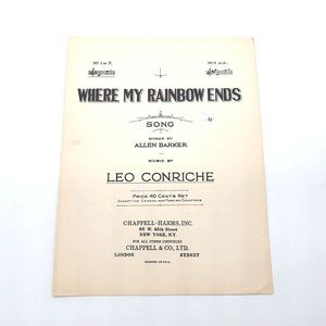 Vintage Sheet Music 1931 Where My Rainbow Ends Voice, Piano Barker Conriche